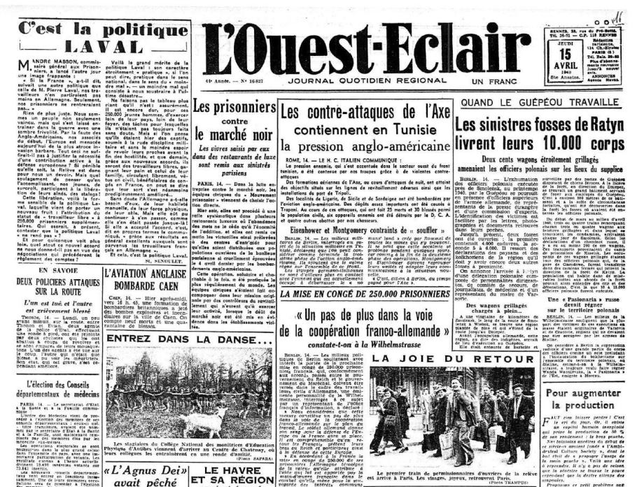 L'Ouest-Eclair du 15 avril 1943 L'Ouest-Eclair du 15 avril 1943
